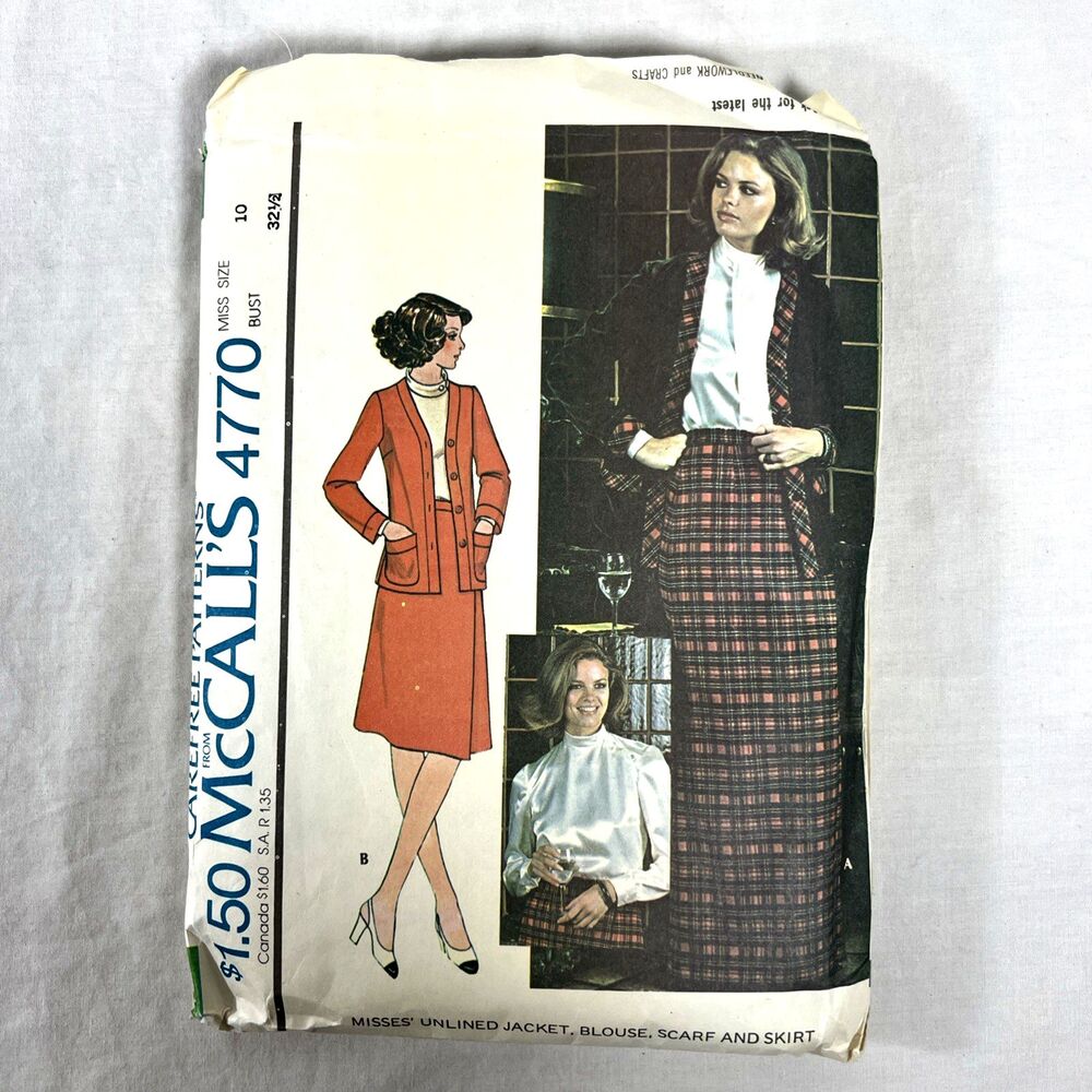 McCalls - 4770 - Vintage 70s Jacket Blouse Scarf Skirt - Sewing Pattern - Sz. 10